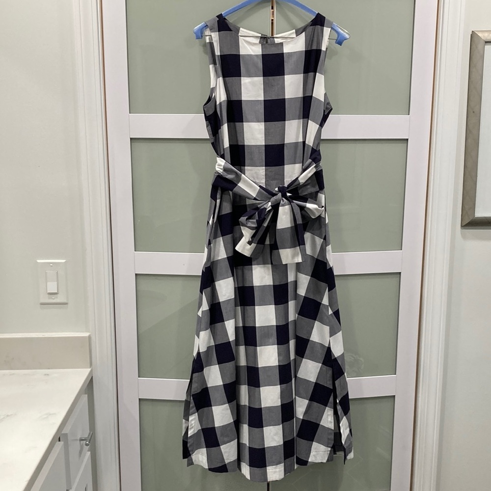 Dark navy and white gingham Ann Taylor midi dress